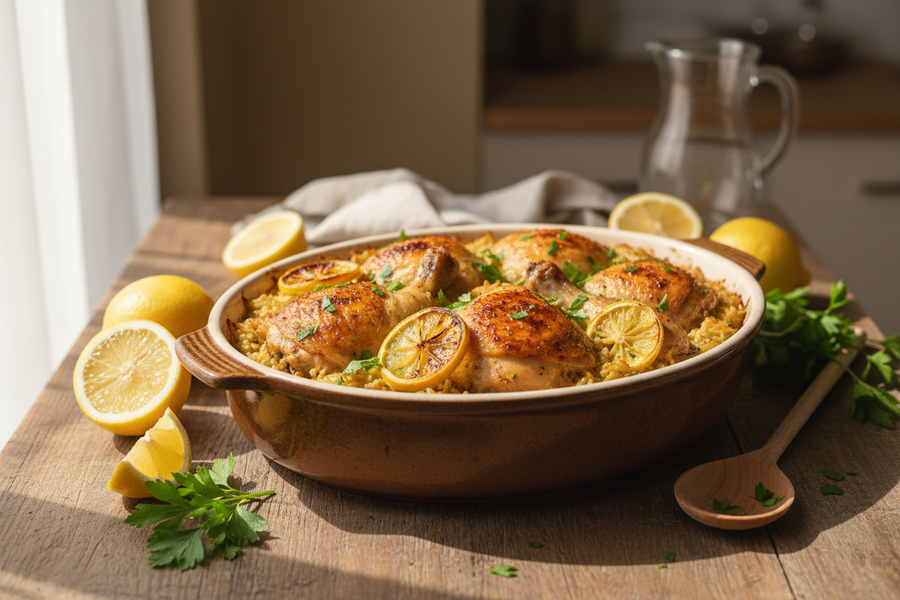 Lemon Herb Chicken & Rice Bake